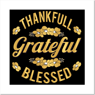 Grateful thankful blessed Typography Fall/Winter Gift Thanksgiving Posters and Art